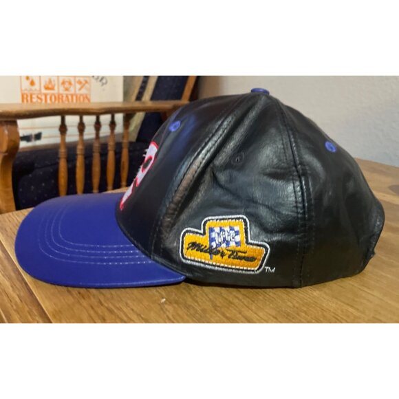 Rusty Wallace 2  Miller Lite Racing Leather Hat Adjustable Mens Cap Black Blue - Picture 4 of 6